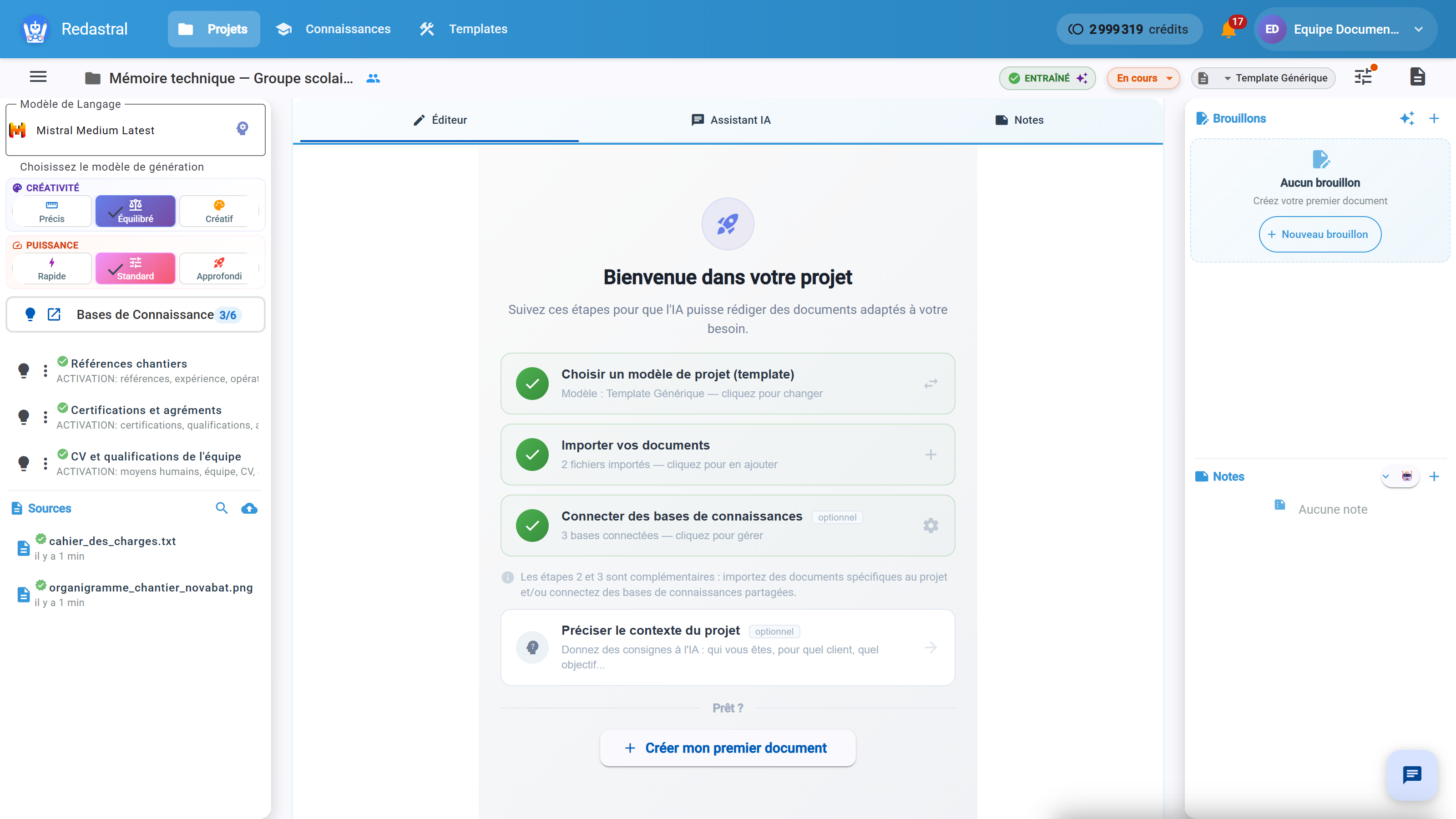 Trois bases reliées au projet