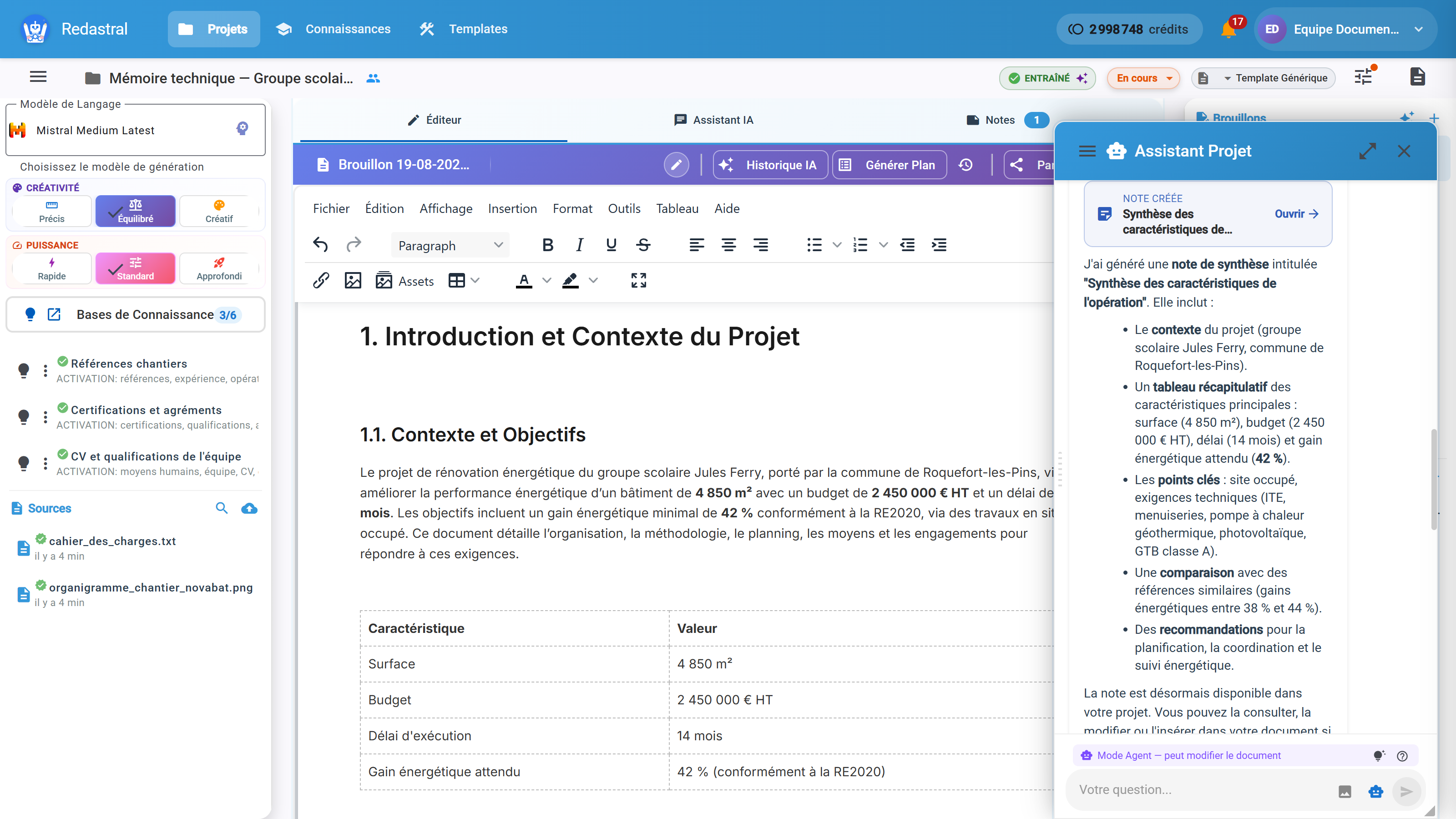 Une note, rangée dans le projet